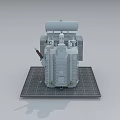 Heavy Duty Industrial Transformer Structure With Cylindrical Storage Tank Radiator Fins And Metal Frame Platform Base