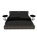 Modern Dark Double Bed With Sleek Frame Plush Blanket And Metal Nightstands 3d model