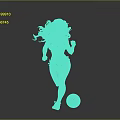 Active Female With Long Hair In Green Bikini Running With Soccer Ball On Gray Background