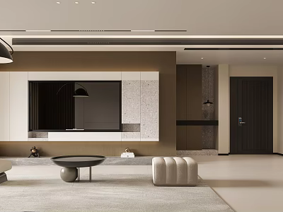 Modern Living Dining Room Interior With TV Wall Sofa Coffee Table And Neutral Tones 3d model