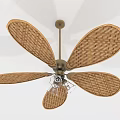 Natural Woven Rattan Ceiling Fan With Five Blades And Light Fixture