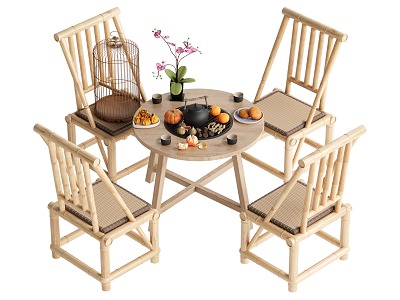 New Chinese Casual Tables and Chairs Bamboo Art 3d model