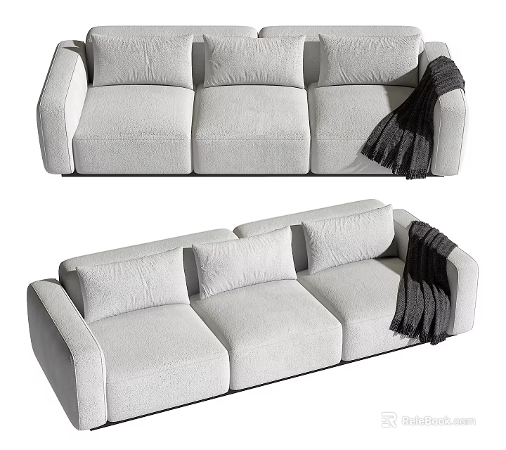 Light Gray Fabric Sectional Sofa With Pillows And Throw Blanket 3d model