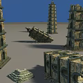 Ancient Stone Tower Ruins With Broken Arches And Scattered Stone Blocks