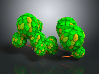 Green Spherical Plants With Yellow Spots On Orange Stems Against Dark Background 3d model