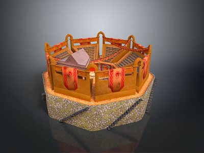 Wooden Decorative Storage Tray With Red Patterned Straps And Textured Base For Home Living Supplies 3d model