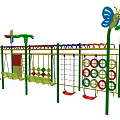 Outdoor Playground Equipment with Colorful Climbing Net Swings Pinwheels and Butterfly Decorations
