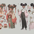 Traditional Ancient Style Character Design With Costumes And Accessories
