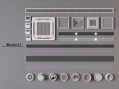 Modern Air Conditioner Vents With Various Linear Grille And Round Design Styles 3d model
