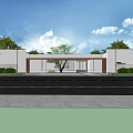 Modern Entrance Gate Architectural Design With Courtyard Central Tree And Open Layout 3d model