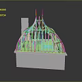 Detailed White Architectural Model With Arched Roof Decorative Spires And Chimney