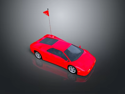 Red Sports Car With Red Flag On Roof And Sleek Exterior Design 3d model