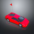 Red Sports Car With Red Flag On Roof And Sleek Exterior Design