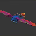 Fantasy Phoenix Sculpture With Green Red Feathers And Flame Spread Wings