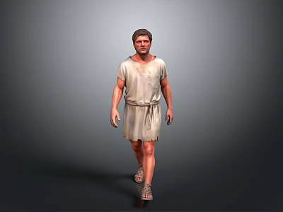 Roman Style Male Figure 3D Model With Tunic Sandals And Walking Pose 3d model