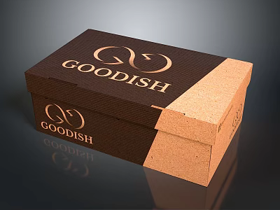 Stylish Brown And Beige GOODISH Storage Box With QO Logo For Daily Use 3d model