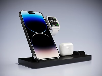 Wireless Charging Station With Smartphone Smartwatch And Wireless Earbuds On Black Base 3d model
