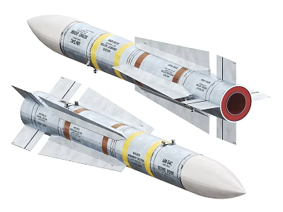 Military Missiles With Aerodynamic Design Yellow Brown Stripes Tail Fins And Warhead 3d model