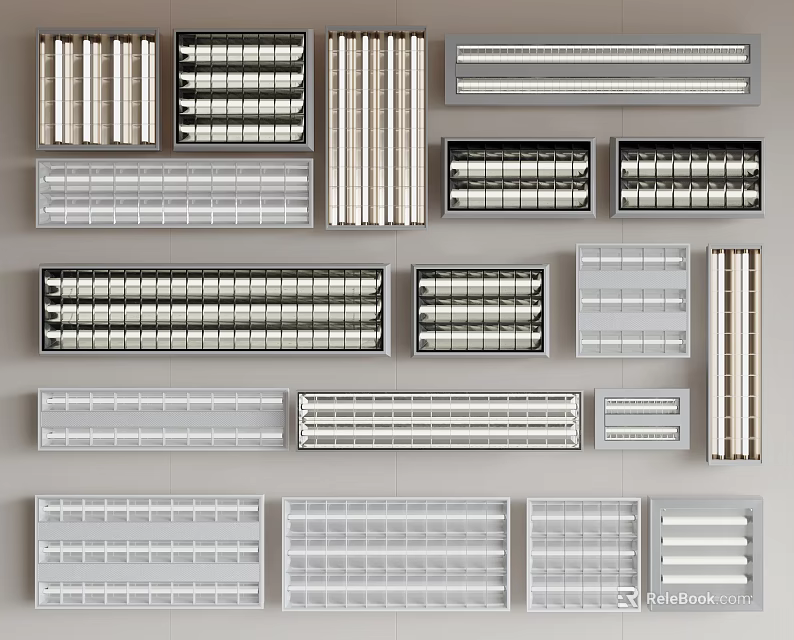 Various Modern Grille Lights Featuring Different Designs Sizes For Indoor Lighting 3d model