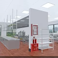 Commercial Kitchen Interior With Stainless Steel Worktables Shelves Windows And Ceiling Lights