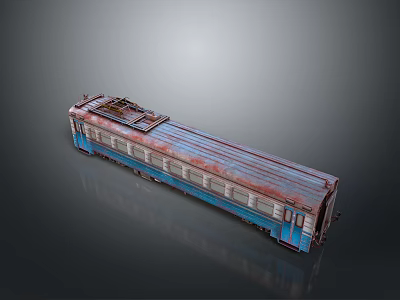 Old Blue And Red Rusted Vintage Train Carriage With Weathered Metal Body 3d model