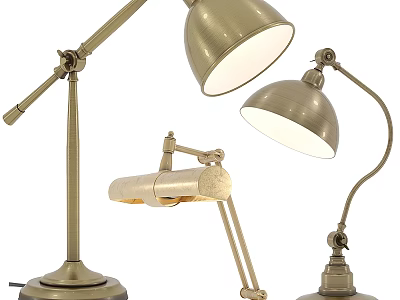 Modern Adjustable Desk Lamps With White Shades And Brass Metal Design 3d model