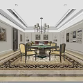 Hotel Mahjong Room Luxurious Interior Design With Chandelier Tables Chairs Ornate Rug And Decorative Paintings