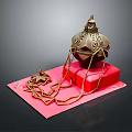 Metallic Decorative Ornament Set With Intricate Patterns Chain And Red Base