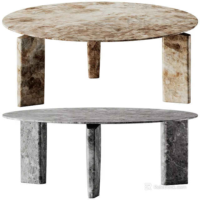 Elegant Round Coffee Table With Marble Top And Textured Legs Design 3d model 