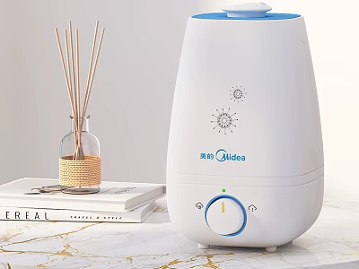 Modern Midea Humidifier with Reed Diffuser and Books on Marble Countertop 3d model