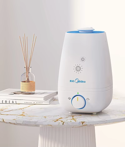 Modern Midea Humidifier with Reed Diffuser and Books on Marble Countertop 3d model
