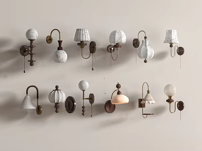 Various Stylish Wall Lamps with Diverse Shades and Metal Frames for Home Interior Decor 3d model