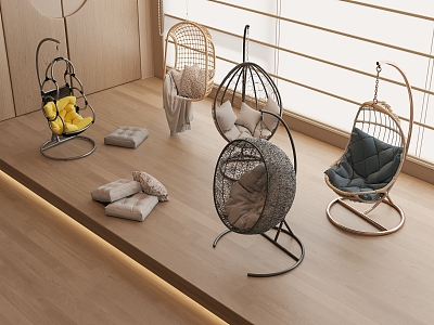 Swing Chair Metal Hanging Chair Rattan Chair Fabric Cushion Thin 3d model