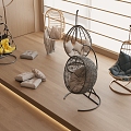 Swing Chair Metal Hanging Chair Rattan Chair Fabric Cushion Thin 3d model