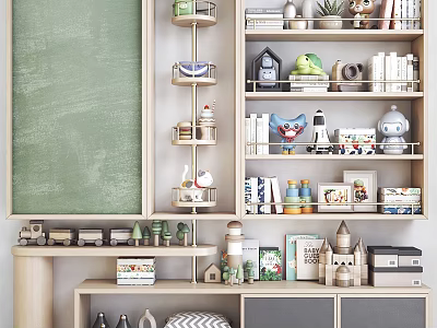 Stylish Modern Bookcase With Shelves Books Decorative Figurines Photo Frames And Ornaments 3d model
