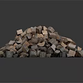 Pile of natural wood and stone square blocks with varied textures