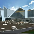 Modern Architecture Featuring Geometric Shapes Large Glass Curtain Walls Plaza And People