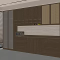 Modern Wooden Wine Cabinet In Kitchen With Open Shelves Microwave And Sliding Blinds