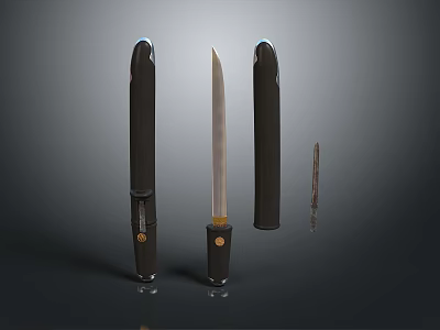 Traditional Japanese Knives With Black Sheaths And Metal Blades Design 3d model