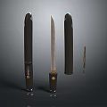 Traditional Japanese Knives With Black Sheaths And Metal Blades Design