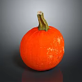 Bright Orange Pumpkin With Green Stem On Dark Background And Reflection