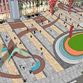 Urban Square Landscape With Modern Architectural Buildings Colorful Arch Structures And Pedestrians