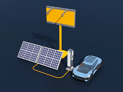 Eco Friendly Solar Panels Charging Electric Vehicle At Station With Billboard 3d model