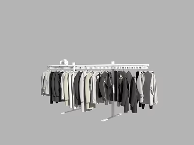 Clothing Rack with Multiple Hanging Clothes in Gray White and Black for Retail Store 3d model