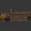 Vintage Interior Cabinet With Basket Apples Mushroom Decorations Flower Pots And Clay Pot