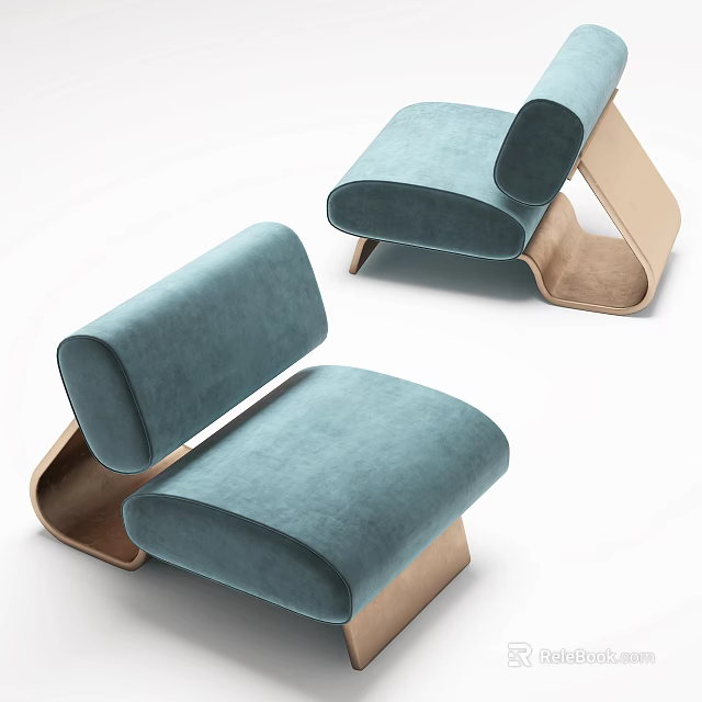Modern Teal Velvet Accent Chair With Curved Wooden Frame For Stylish Living Room 3d model 