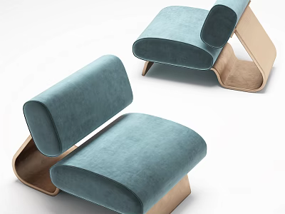 Modern Teal Velvet Accent Chair With Curved Wooden Frame For Stylish Living Room 3d model