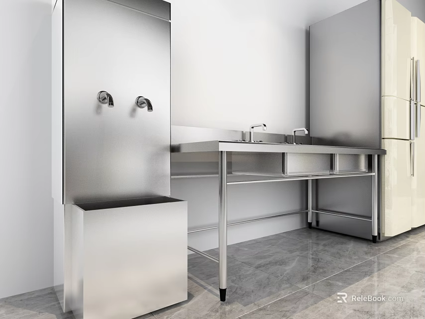 Stainless Steel Kitchen Sink With Faucet In Modern Kitchen Interior And Appliances 3d model 