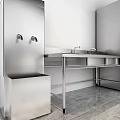 Stainless Steel Kitchen Sink With Faucet In Modern Kitchen Interior And Appliances