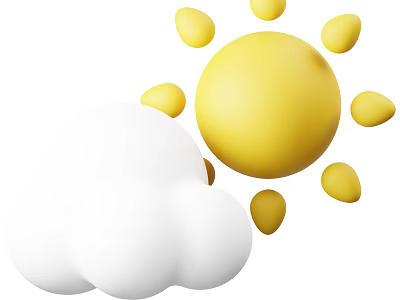 Cute Cartoon Weather Elements Featuring Yellow Sun Rays And White Cloud Design 3d model